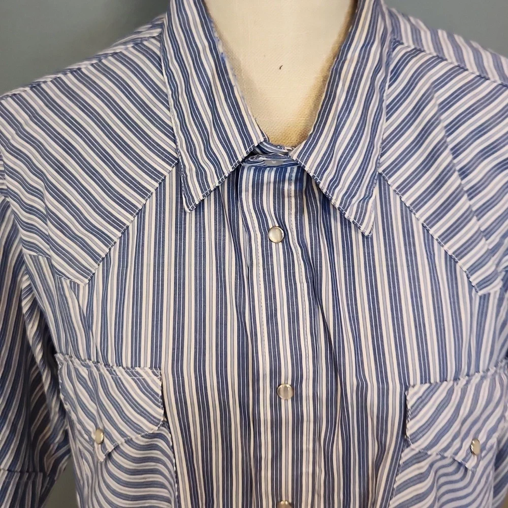Western Rubbock Pinstripe Short Sleeve Pearl Snap Shirt USA Union Made Cowboy